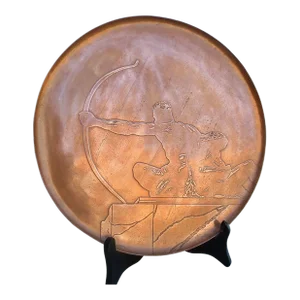 Art Deco Copper Platter With Protection Sculpture Design Circa 1930s