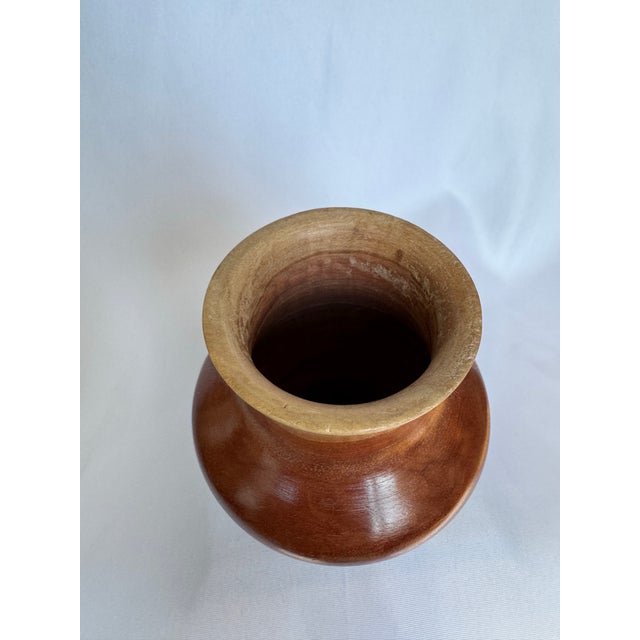 Wood Custom Eucalyptus With Turquoise Inlays Vase For Sale - Image 7 of 9