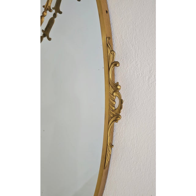 Italian Decorative Oval Brass Wall Mirror, 1960s For Sale - Image 13 of 14