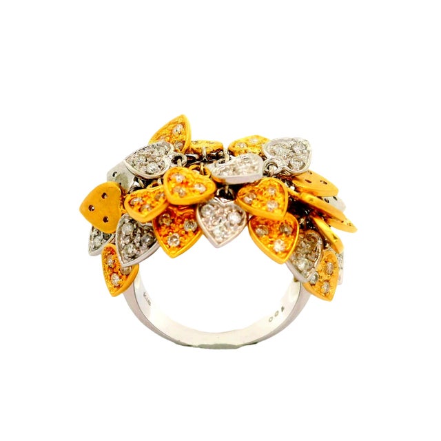 Metal Diamond 18k Two-Tone Dangling Hearts Ring, Size 6.25 For Sale - Image 7 of 7