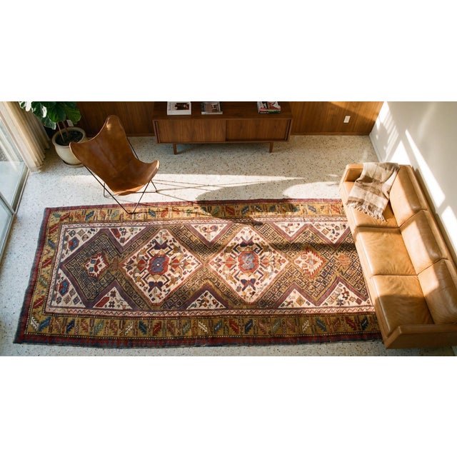 Red 1870s Multicolor Diamond Tribal Antique Caucasian Rug 3'8" X 7'9" Handknotted Wool Carpet For Sale - Image 8 of 8