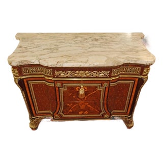 19th Century French Bronze Mount Inlaid Acajou Mouchete Riesener Style Commode For Sale