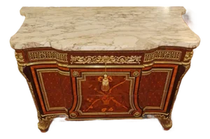 19th Century French Bronze Mount Inlaid Acajou Mouchete Riesener Style Commode