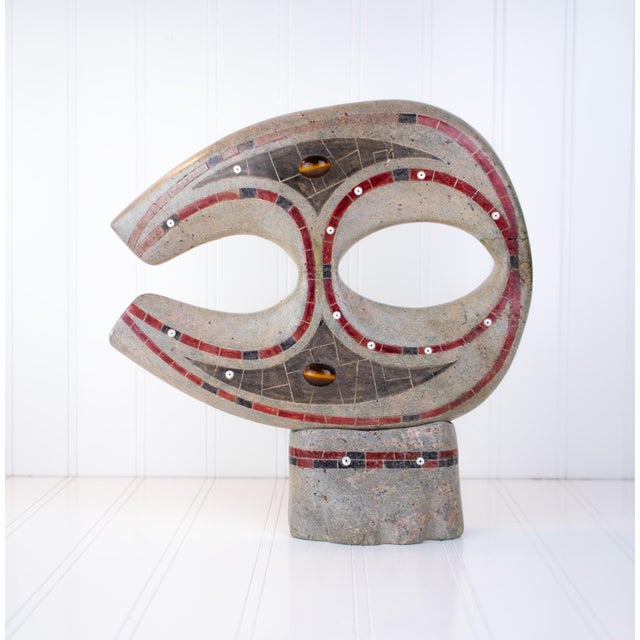 Listed Artist Gerard Tsonakwa Abstract Mixed-Media Soapstone Sculpture (1984) For Sale - Image 9 of 18