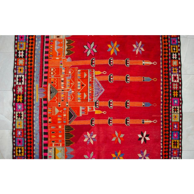 Masterpiece 1963 Dated Turkish Kilim, Extra Large Pictorial Wall Tapestry, Vintage Wall Decor With Mosque Design, Rare Architectural Art For Sale - Image 9 of 15