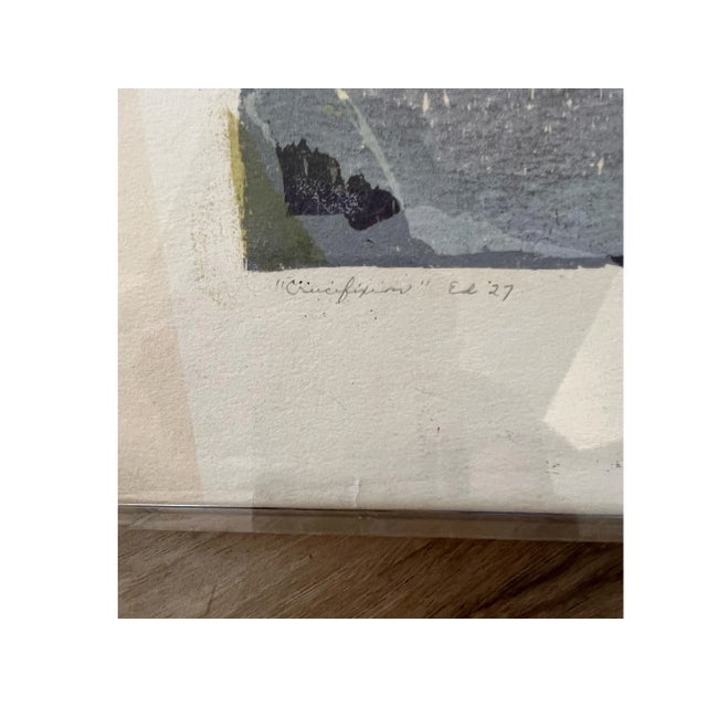 Vintage Mid Century Modern Print Painting Art by Sister Monica Julie Crucifixion Abstract 1950s For Sale - Image 11 of 11