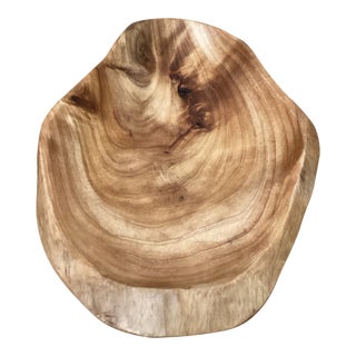 Early 21st Century Rustic Natural Solid Live Edge Acacia Wood Round Oval Crosscut Bowl For Sale