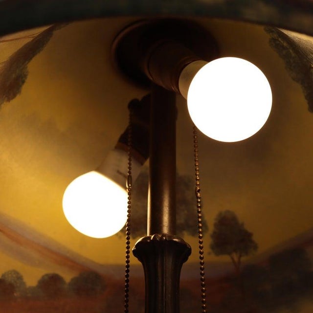 1920 Jefferson School Arts & Crafts Reverse Painted Landscape Lamp For Sale - Image 9 of 12