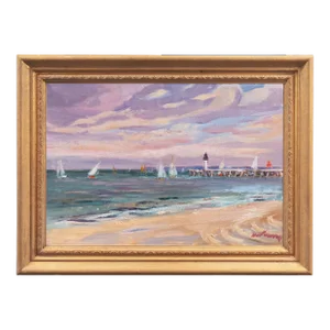 'Trouville, Voiliers Près De La Côte Bretonne' by Henri Nourry, French Impressionist, Benezit