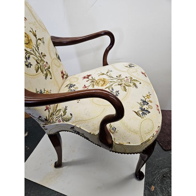 Mahogany Queen Ann Style Chair With Shepards Crook Arms and Custom Scalmandre Silk Upholstery For Sale - Image 4 of 7