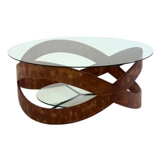 Vintage Round Coffee Table with Sculptural Wooden Frame, 1970s For Sale