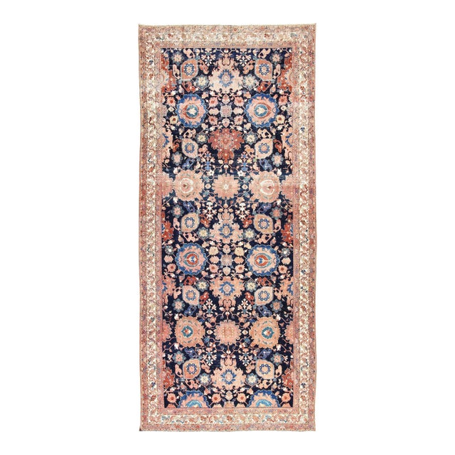 Antique Fine Persian Malayer Rug With All-Over Design in Navy Blue Field 7'3 X 16'4 For Sale
