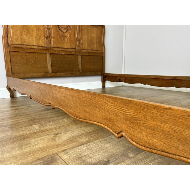 Vintage Louis XVI French Oak Double Bed Frame with Carved Headboard For Sale - Image 10 of 13