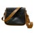 Classic vintage Celine crossbody bag crafted in pebbled black leather with contrasting cognac brown leather trim and...
