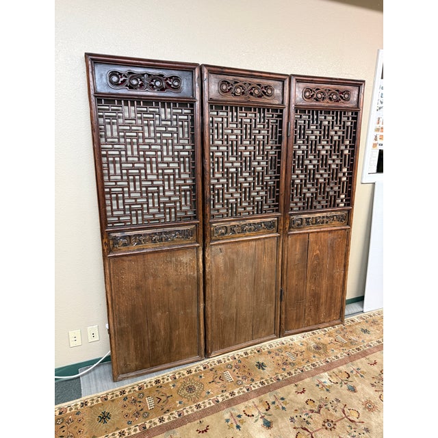 Chinese Carved Wood Folding Screen, Antique For Sale In San Francisco - Image 6 of 12