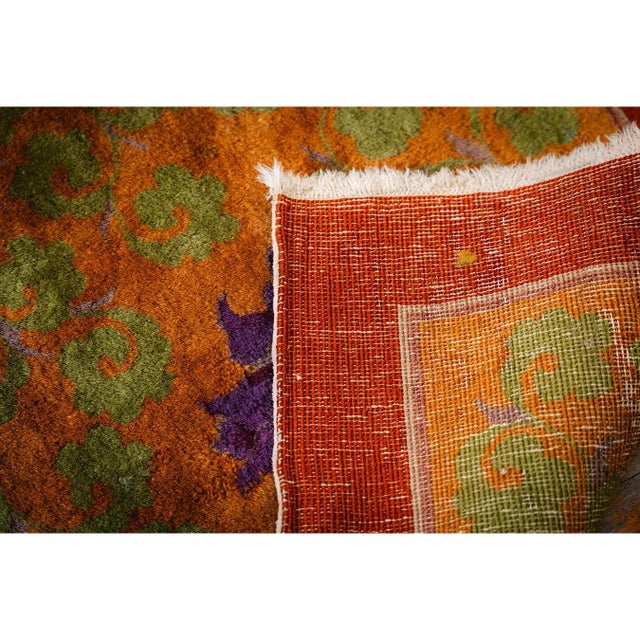 1920s Orange Branches Sprays Modern Floral Antique Chinese Knotted Art Deco Rug For Sale - Image 10 of 10
