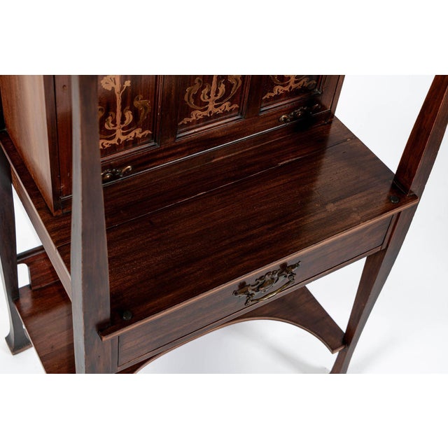 Antique Art Nouveau Scottish Mahogany Floral Secretary Cabinet For Sale - Image 11 of 17