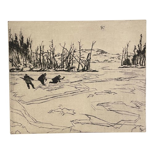 1930s Paul Winchell Ice Fishing Etching