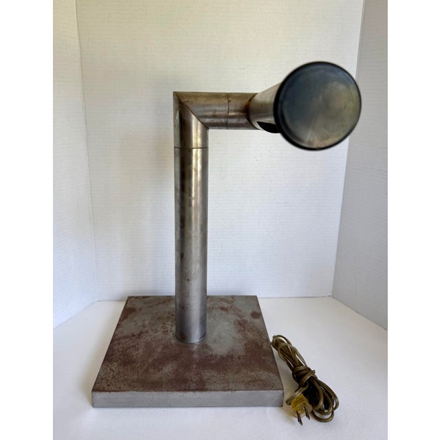 1960s Industrial Modernist Patinated Brushed Steel Adjustable Desk Task Lamp For Sale In Los Angeles - Image 6 of 16
