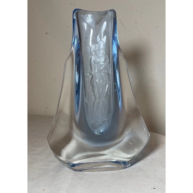 Antique Handmade Czech Bohemian Blue Art Glass Vase Engraved Nude Adam & Eve For Sale - Image 11 of 12