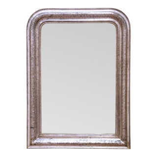 19th Century French Louis Philippe Silver Leaf Wall Mirror With Geometric Decor For Sale