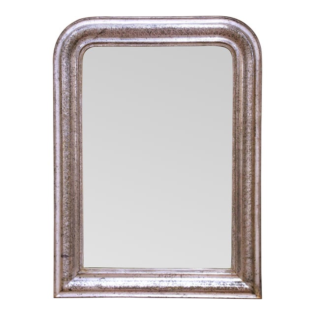 19th Century French Louis Philippe Silver Leaf Wall Mirror With Geometric Decor For Sale