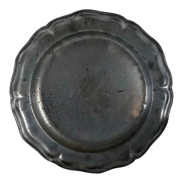Large French Pewter Wavy Reeded Edge Dish / Plate For Sale
