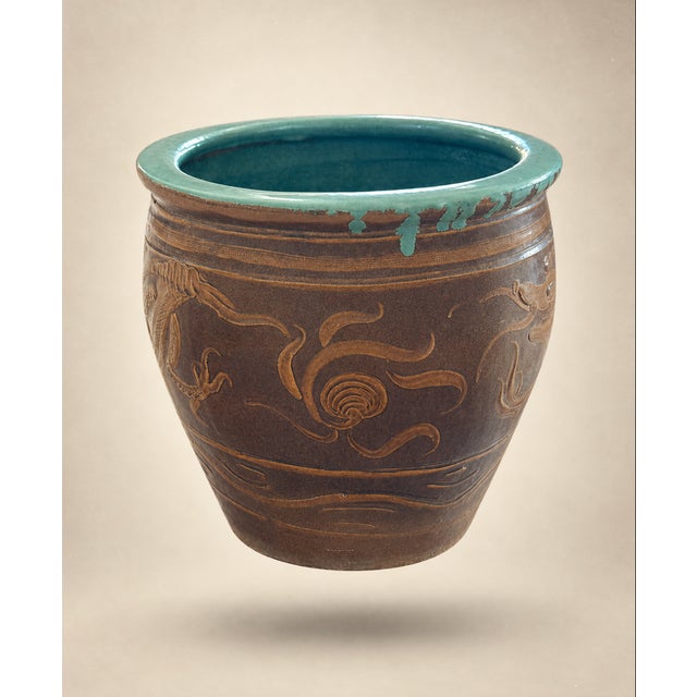 Chinese Antique Chinese Dragon Egg Art Pottery Dragon Jardinière Planter For Sale - Image 3 of 8