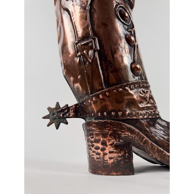 Italian Mid-Century Copper Western Boot Umbrella Stand, Repoussé Decoration, 70s, 1970s For Sale - Image 4 of 18
