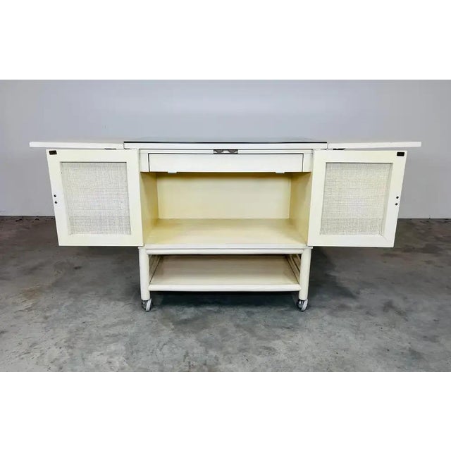 Mid-Century Drop-Leaf Buffet Server, White Lacquer, Cane Front For Sale In Philadelphia - Image 6 of 11