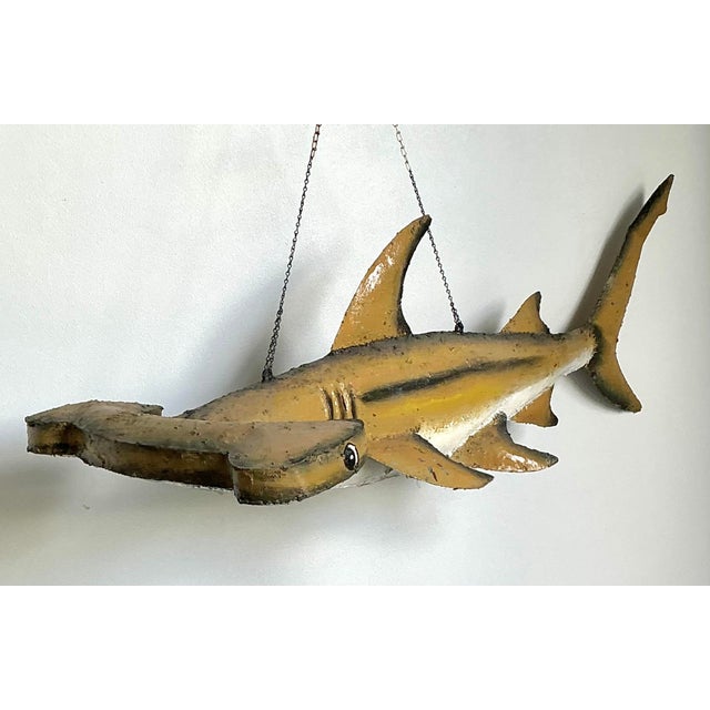 Mid-Century Modern Vintage Boho Torch Cut Wrought Iron Hammer Head Shark For Sale - Image 3 of 7