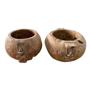 Set of Monumental Mid-20th Century Teak Burl Wood Bowls, Hand-Carved For Sale