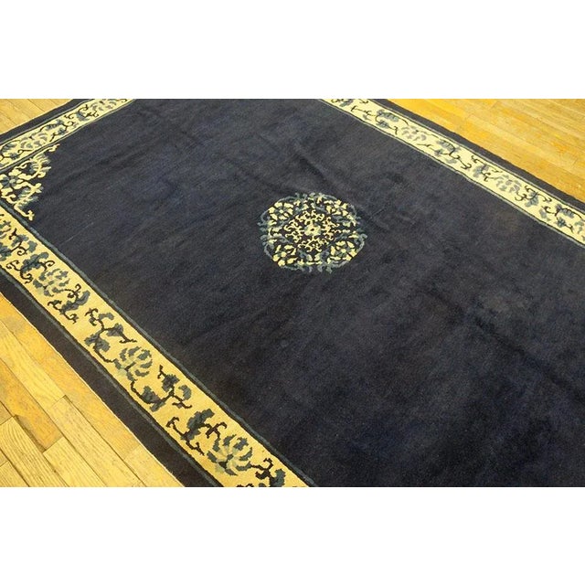 1900s Navy Blue Medallion Traditional Antique Chinese Peking Rug 5' 0'' X 7' 6'' Wool Knotted Carpet For Sale - Image 4 of 9