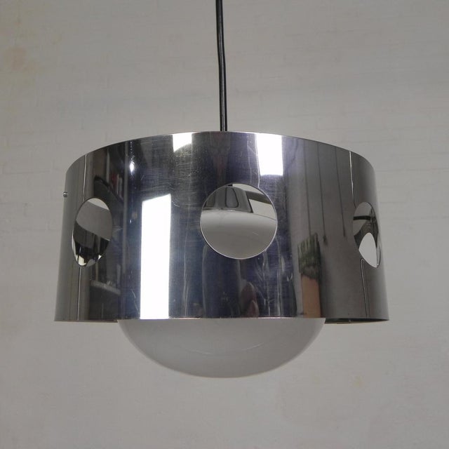 Vintage Pendant Lamp with Chrome Cylinder and Glass Globe, 1960s For Sale - Image 13 of 13
