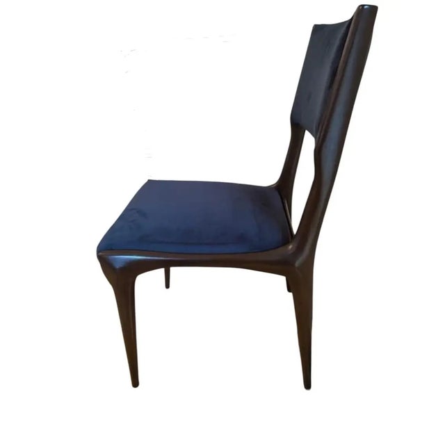 Mid-Century Modern 1950’s Vintage Carlo De Carli Blue Velvet Dining Side Chair For Sale - Image 3 of 3