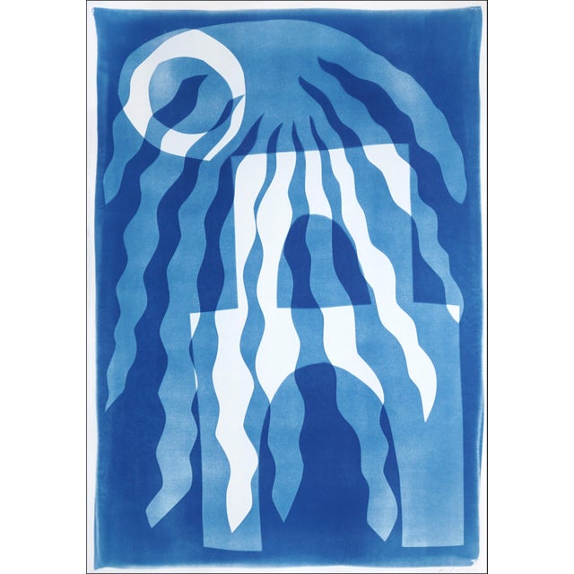 2025, Desert Modernism Style, Cyanotype Print on Watercolor Paper, Surreal Desert Landscape by Kind of Cyan For Sale