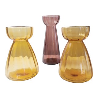 Antique Victorian Fluted Hyacinth Bulb Vases - Collection of 3 For Sale