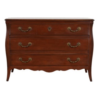 John Widdicomb Style French Provincial Louis XV Carved Cherry Wood Commode or Chest of Drawers, Circa 1940s For Sale