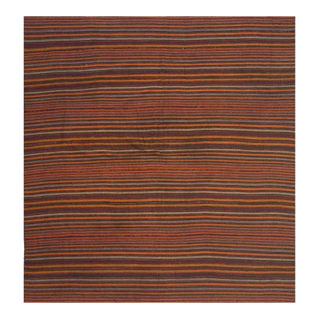 1950s Geometric Mid Century Vintage Turkish Decorative Kilim Handwoven Rug For Sale