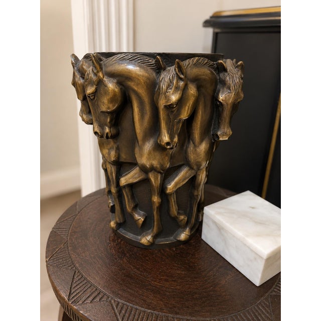 Late 19th Century Bronze Eight Prancing Horse Vase Sculpture in the Style of Auguste Moreau, Art Nouveau Equestrian Vessel For Sale - Image 5 of 7
