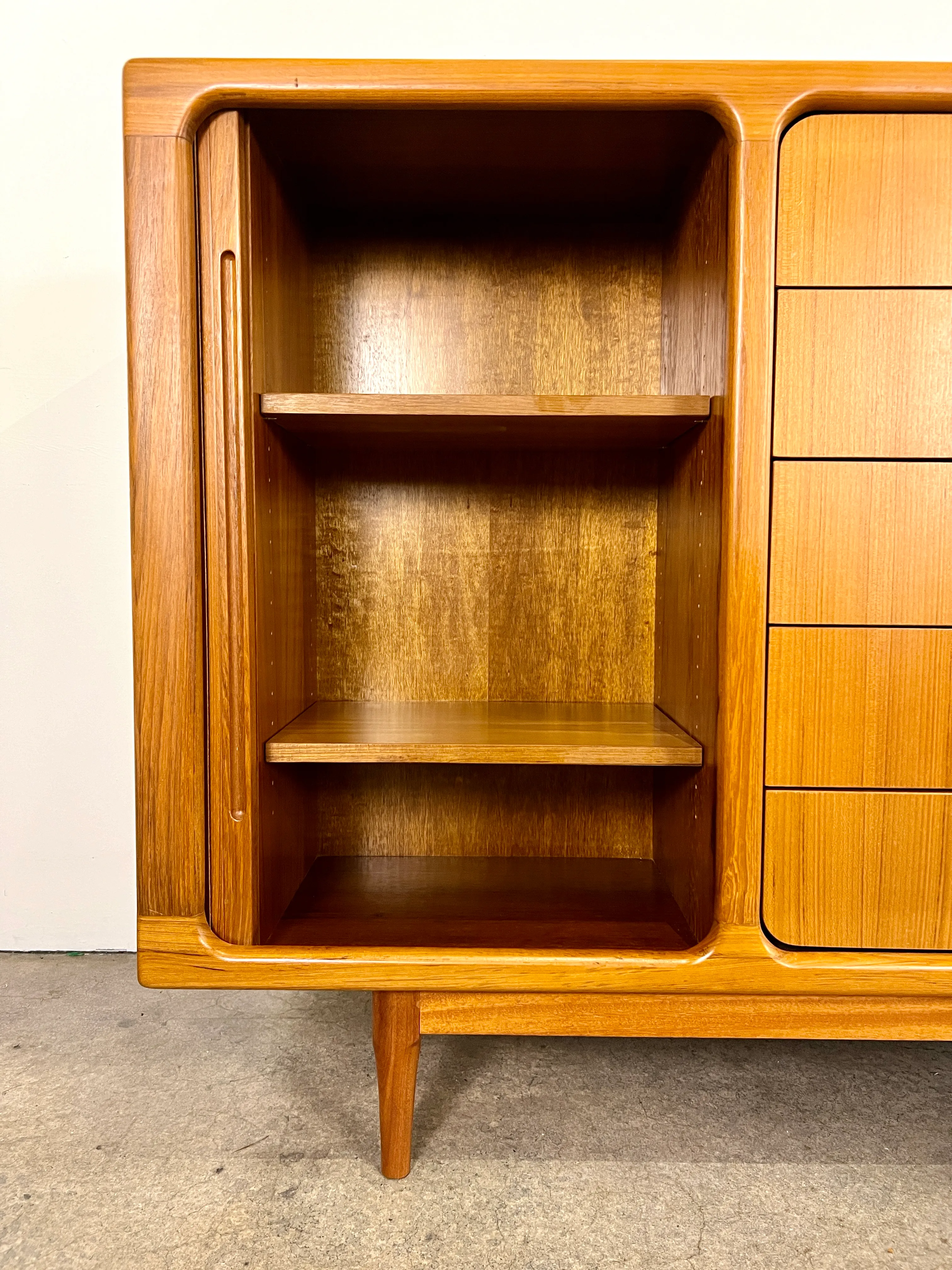 1970s Mid Century Danish Modern Teak Tambour Door Tall Credenza by