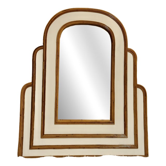 Hollywood Regency Tropical Mirror in Pencil Reed Bamboo attributed to Vivai Del Sud, Italy, 1970s For Sale