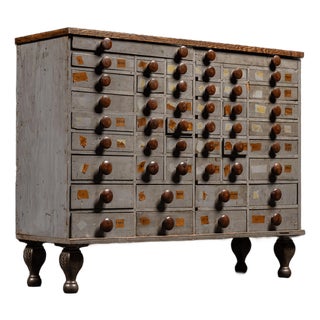Antique 45-Drawer Industrial Hardware Cabinet on Cast Iron Legs For Sale