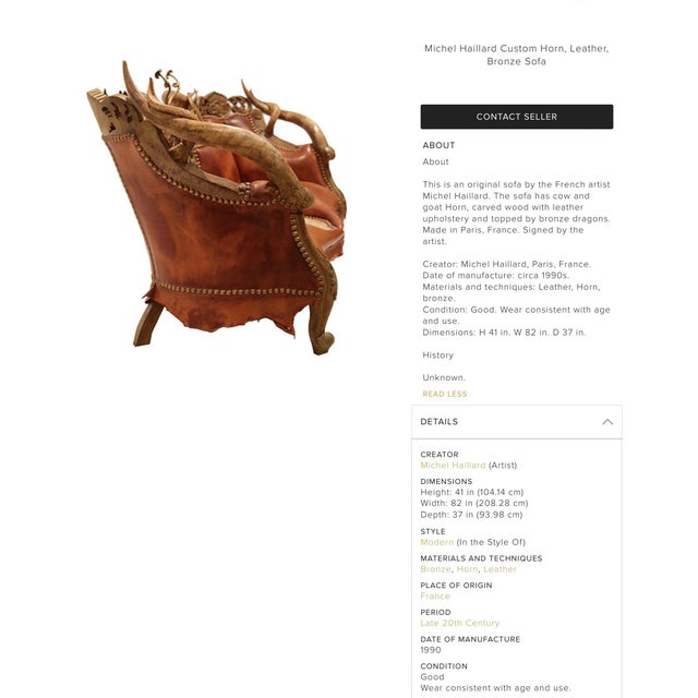 1990 Michel Haillard, Dunhill, Paris France, Materials & Techniques Leather, Horn, Bronze, Modern, Tan, 1 Piece, Item Is Unmarked. For Sale - Image 9 of 9