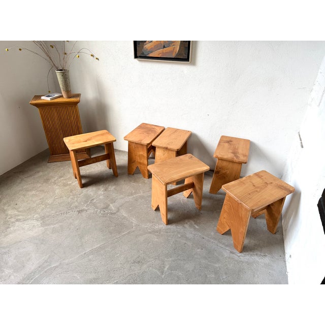 Vintage Walnut Stools, 1950s, Set of 6 For Sale - Image 15 of 17