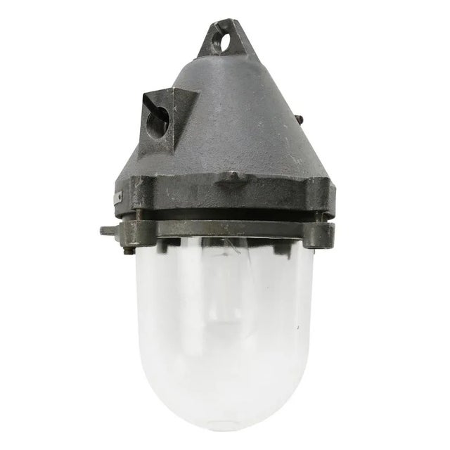 Vintage Industrial Clear Glass & Grey Pendant Light For Sale - Image 6 of 6