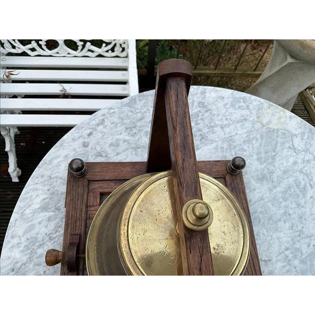 Wood Large Antique Bronze Bell, College, Ship or Servants Bell, 1880 For Sale - Image 7 of 12