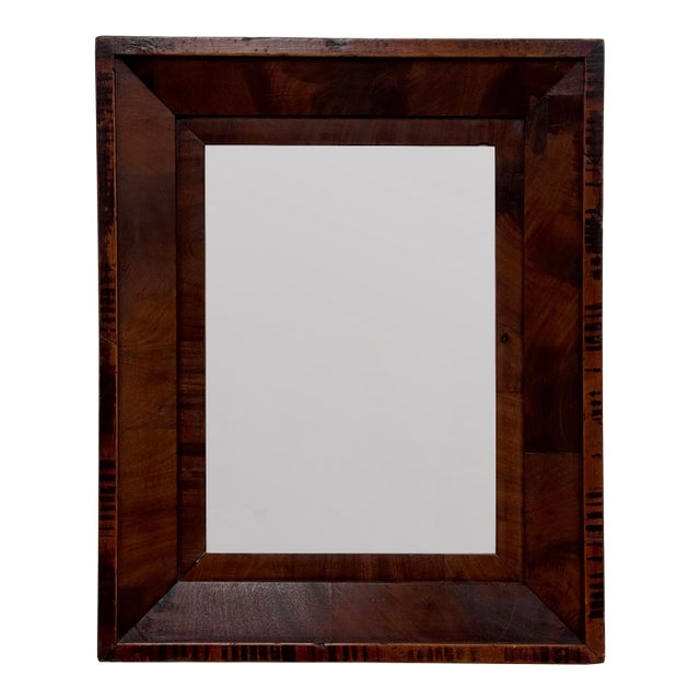 Vintage Rectangular Dark Tiger Wood Wall Mirror For Sale