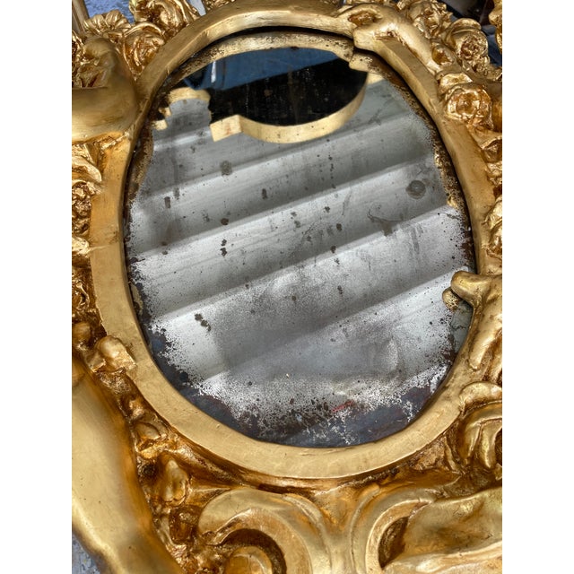 1960s Restored Vintage 1960s Cherub Wall Mirror – Faux Gold Leaf Finish, Epoxy Resin Frame, Crown & Putti Design For Sale - Image 5 of 8