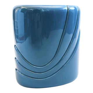 Postmodern Embossed Periwinkle Ceramic Vase For Sale